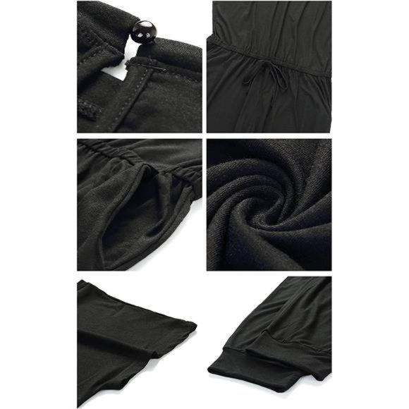Women's Loose Solid Off Shoulder Elastic Waist Stretchy Long Romper Jumpsuit - Picture 6 of 6
